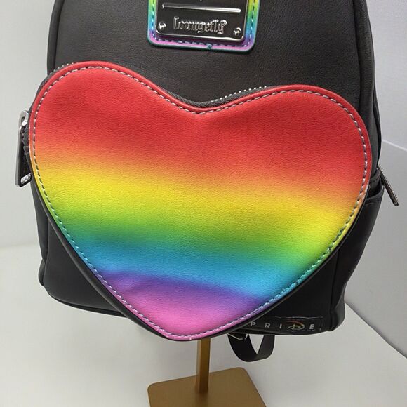 Disney Parks Loungefly Mickey Ears Pride Rainbow Heart Mini Backpack Black READ main image 15